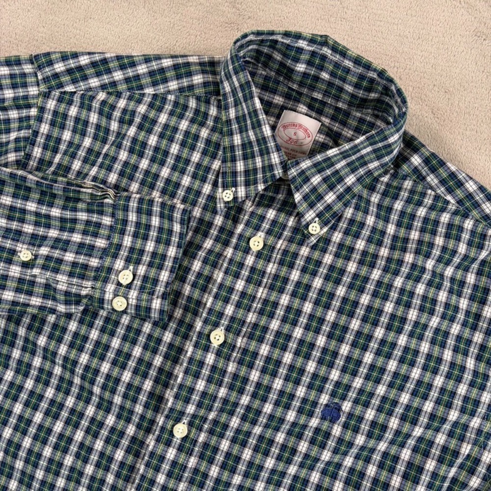 Brooks Brothers Oxford Regular Fit Chest Logo Shirt in Tartan Plaid Men Small